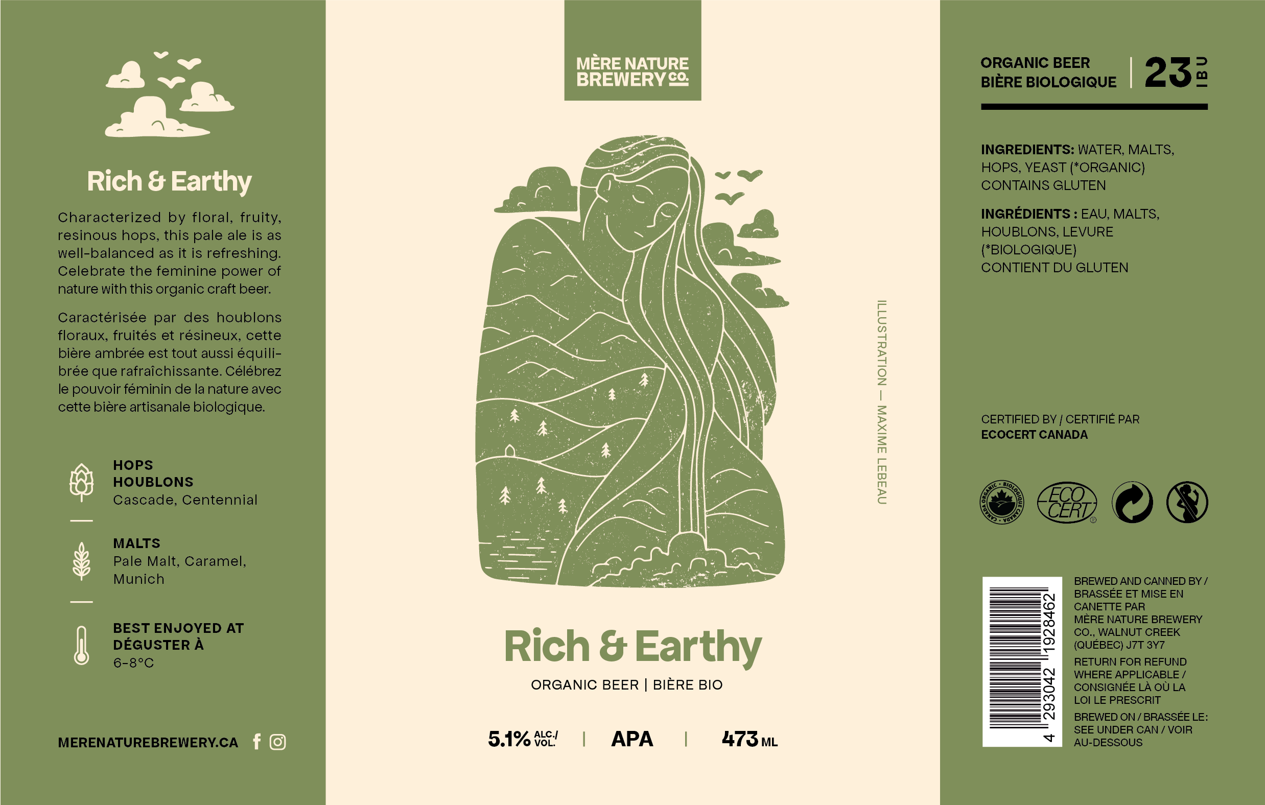 Mère Nature Brewery beer flat label design