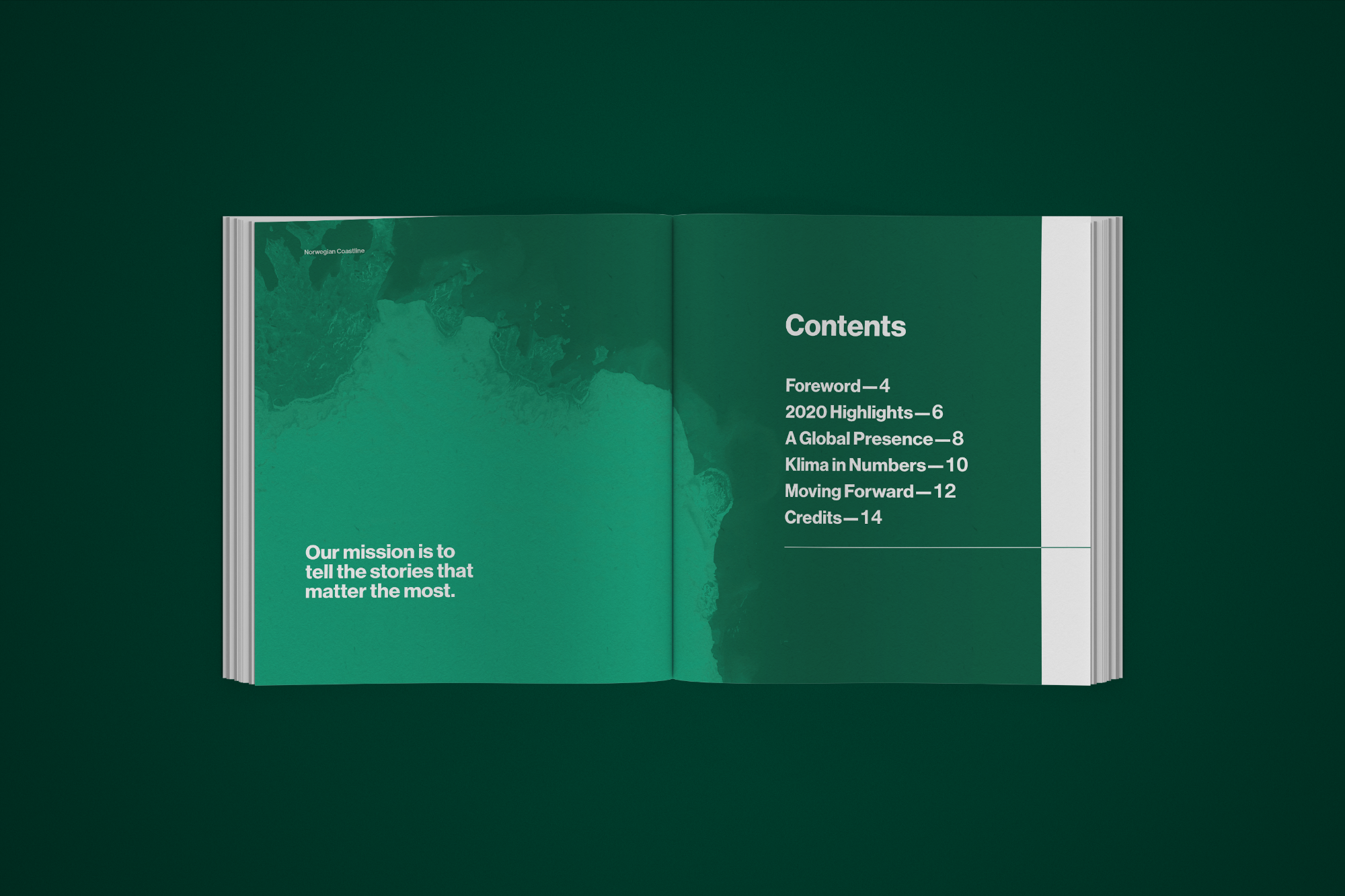 Klima Media annual report tabel of contents spread