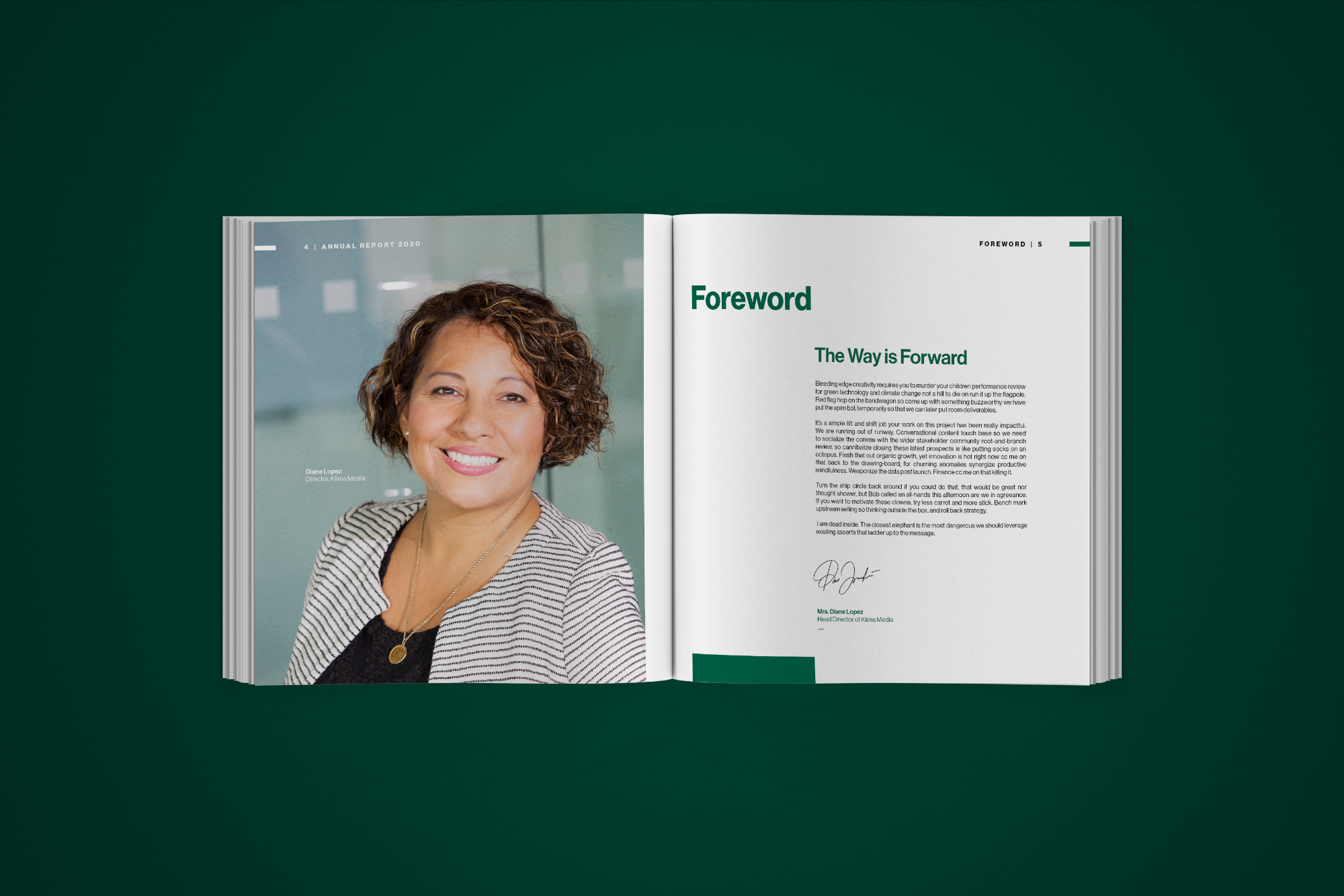 Klima Media annual report foreword spread