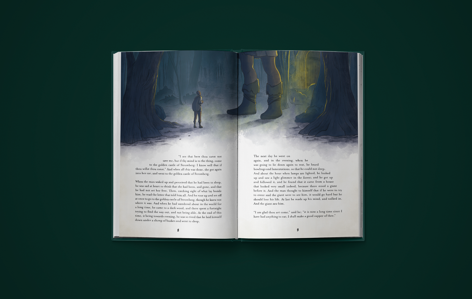 The Raven story second spread with spot illustrations