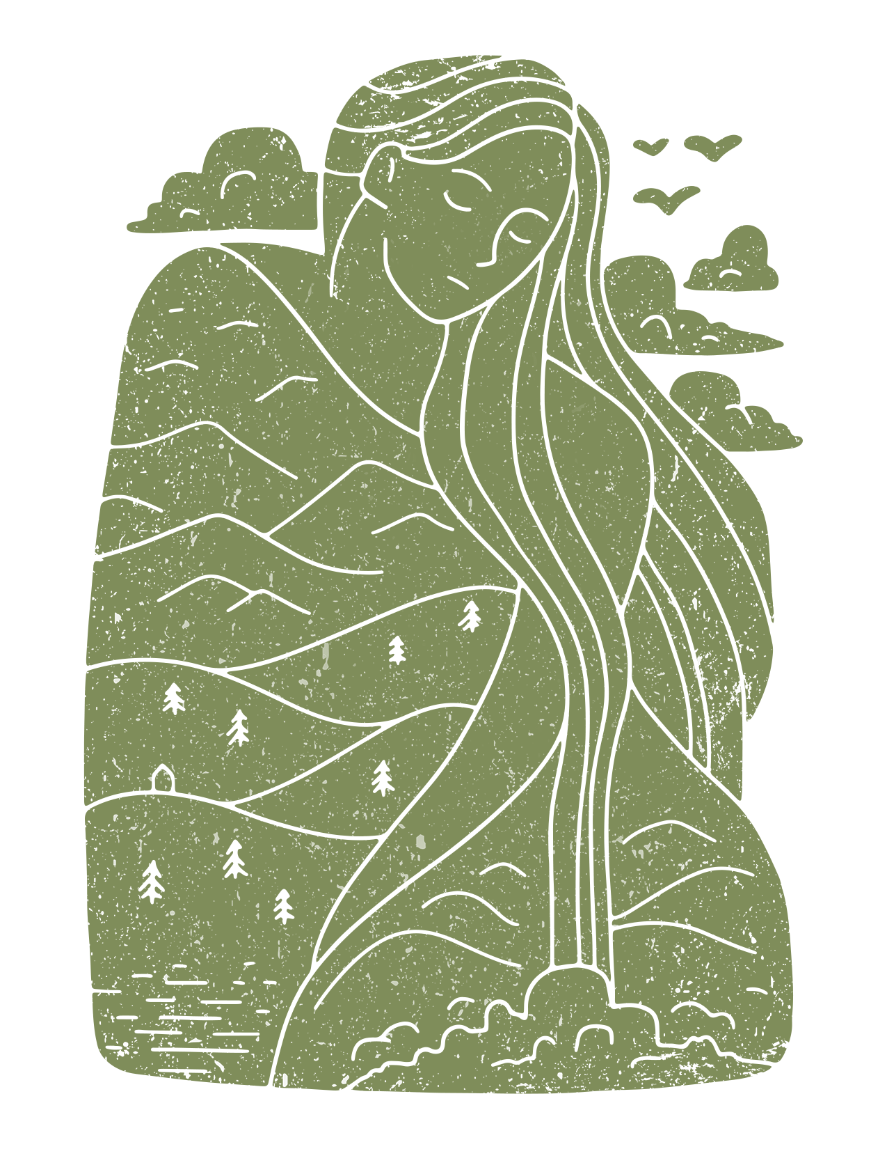 Woodcut-style Mother Nature illustration