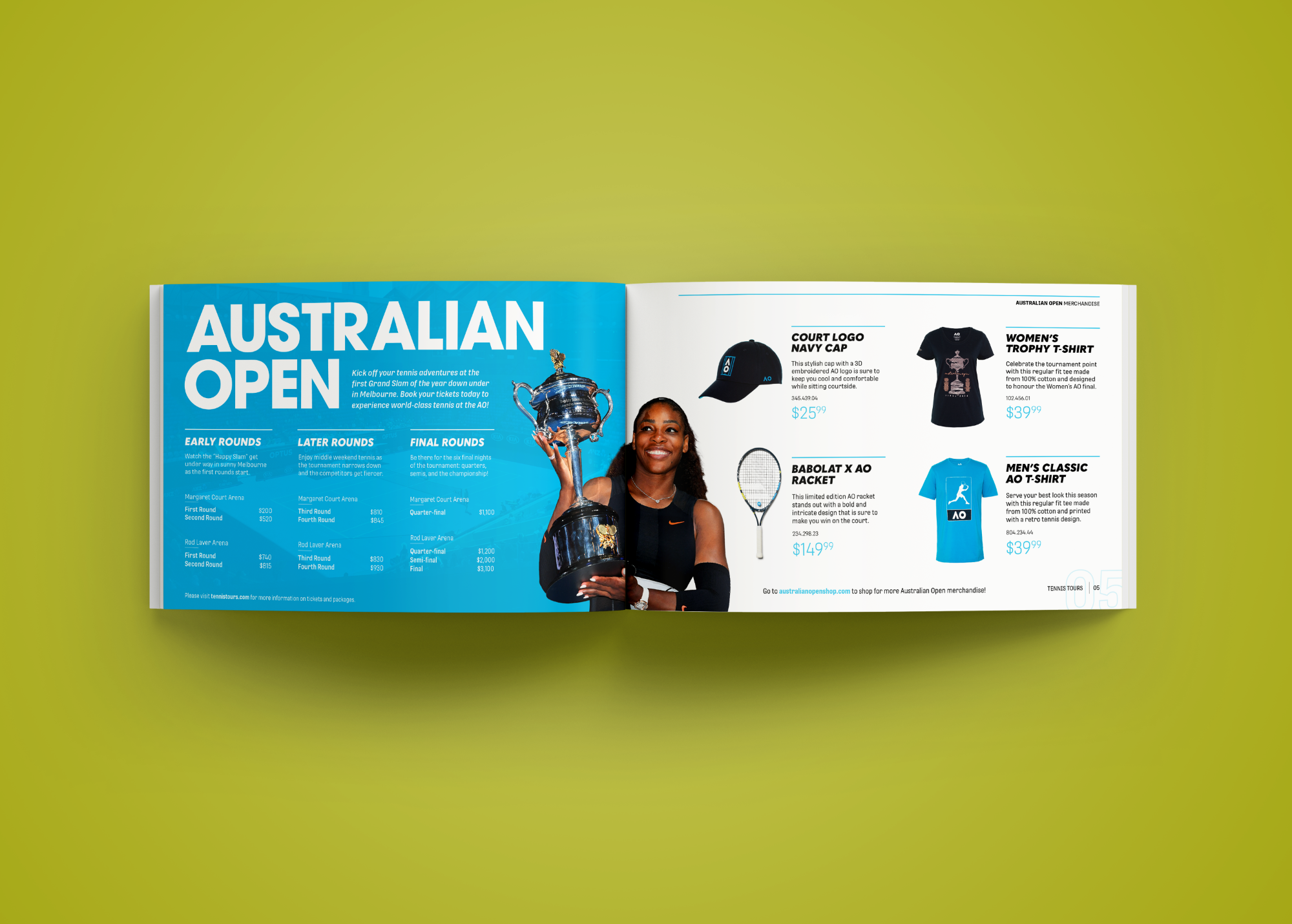 Tennis catalogue Australian Open spread design